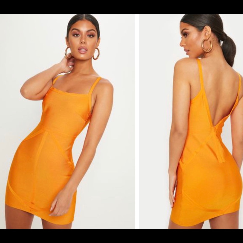 Bright Orange Strappy Square Neck Bodycon Dress